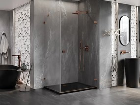 Mexen Lunar-B, výklopný sprchový kút pravý 100 x 80 cm, 8mm číre sklo, profil ružové zlato, 832-100-080-60-00-P