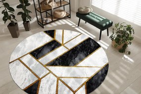 Koberec okrúhly EMERALD exkluzívne 1015 glamour, štýlový mramor, geometrický čierna / zlato Veľkosť: kruh 120 cm