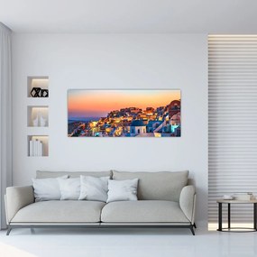 Obraz - Santorini pri zotmení (120x50 cm)