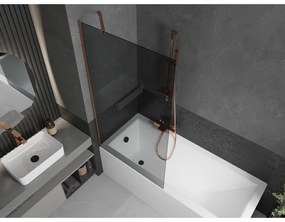 Mexen Next, vaňová zástena 1-krídlová 90 x 150 cm, fixné krídlo, 6 mm šedé sklo, ružové zlato profil, 895-090-000-00-40-60