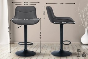2x Barová stolička Vonore - látka, čierny rám - Tmavo sivá