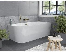 Mexen Mia, voľne stojaca rohová vaňa, pravá, 150 x 75 cm, biela, zlatý lesklý prepad, 52691507500P-50