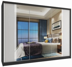 Šatníková skriňa 232 cm Belini čierny mat / biely mat s posuvnými dverami a zrkadlom  MV SZP4/2/1B/2W1L/W/HI