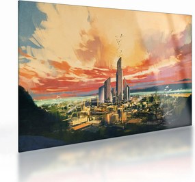 Sklenený obraz - Maľované mesto (70x50 cm)