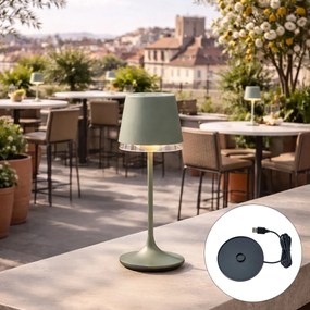 Stolná lampa zelená vrátane LED IP65 Nabíjateľná s nabíjacou stanicou - Bass