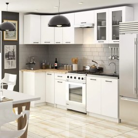 Rohová kuchynská linka OLIVIA H720 3 m s vitrínou biela