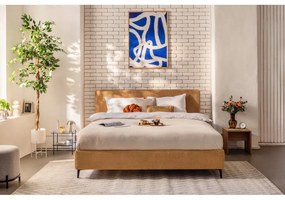 Čalúnená dvojlôžková posteľ s matracom/s roštom 160x200 cm v horčicovej farbe Noira Slim – Bonami Selection