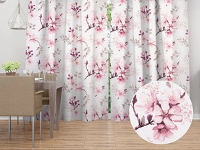 Biante Bavlnený záves Sandra SA-583 Ružové kvety s vetvičkami na bielom 150x190 cm