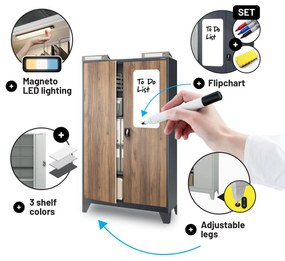 Kancelárska kovová skrinka na dokumenty JAN II, Eco Design: antracit/orech