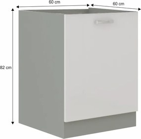 Dolná kuchynská skrinka Prado 60 D 1F BB - biely vysoký lesk / sivá