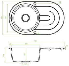 Laveo Dafne, 1-komorový granitový drez 780x470x204 mm, béžová, LAV-SBD_481T
