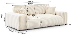 Krémová menčestrová pohovka 213 cm Justin – Ropez