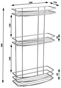 Aqualine - Trojposchodová nástenná polica do sprchy CHRÓM LINE lesklý chróm