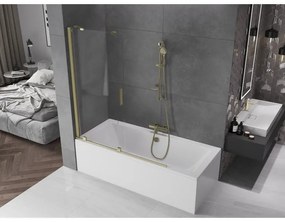 Mexen Velar, 2-krídlová posuvná vaňová zástena 140 x 150 cm, 8mm číre sklo, zlatý matný profil, 896-140-000-01-55