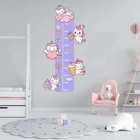 PIPPER. Textilná nálepka na stenu "Detský meter - Jednorožce"