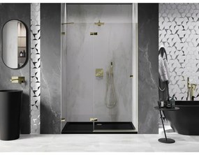 Mexen, Mexen Lunar ľavé otočné sprchové dvere 140 cm, transparentné, zlaté - 834-140-000-50-00-L