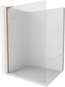 Mexen Kioto L, sprchová zástena Walk-In 100 x 200 cm, 8mm sklo s rebrovým vzorom, medený matný profil, 800-100-103-65-09