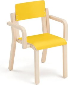 Detská stolička DANTE, s podrúčkami, výška 310 mm, breza/žltá