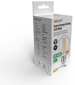 SOLIGHT LED Filament žiarovka číra A60 3,8 W/230V/E27/2700K/806Lm/360°