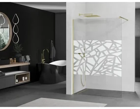 Mexen Kioto, sprchová zástena Walk-In 140 x 200 cm, 8mm číre sklo biely vzor, zlatý matný profil, 800-140-101-55-85