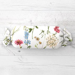 Biante Vankúš valec bonbon Sandra SA-667 Veľké lúčne kvety na bielom 15x60 cm