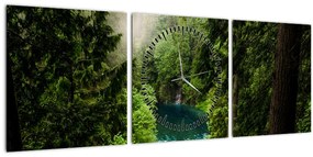 Obraz - Priezor medzi stromami (s hodinami) (90x30 cm)