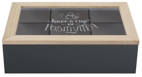 Drevený organizér na čaj Positive Black, 24x16,5x7 cm