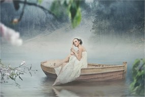 Obraz - Žena na loďke (90x60 cm)