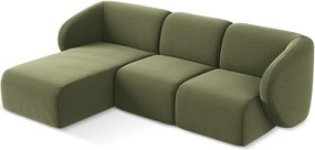 Zelená zamatová rohová pohovka (ľavý roh/s leňoškou) Lani – Makamii