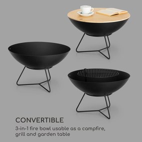 Blumfeldt Orbit, oceľové ohnisko 3 v 1, Ø 60 cm, 40 cm gril, stôl, čierne