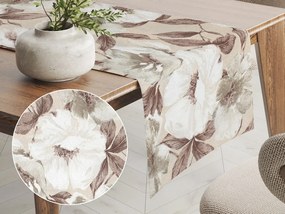 Biante Dekoračný behúň na stôl Porto PRT-011 Hnedo-biele kvety na béžovom 20x140 cm