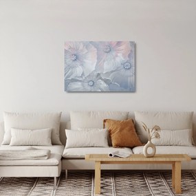 Sklenený obraz - Modré kvety na stene (70x50 cm)