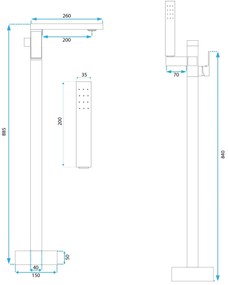 Rea Tery, voľne stojaca batéria s ručnou sprchovou súpravou h-885, zlatá matná, REA-B5307