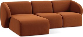 Zamatová rohová pohovka v terakotovej farbe (ľavý roh/s leňoškou) Lani – Makamii