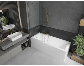 Mexen Next, vaňová  zástena 1-krídlová 70 x 150 cm, fixné krídlo, 6 mm číre sklo, zlatý profil, 895-070-000-00-00-50