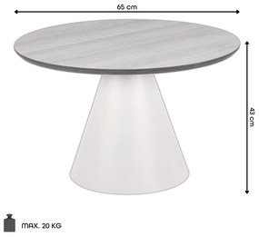 BOSCO Prírodný dub / béžová noha (Kašmír) – OKRÚHLY KÁVOVÝ STOLÍK 65 cm, KONFERENČNÝ STOLÍK DO OBÝVAČKY, DYHA