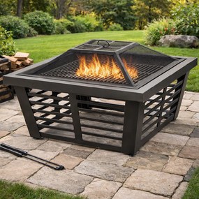 Záhradný krb s roštom a pohrabáčom BestBerg OH-91 / oceľ / sivá