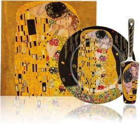 Home Elements Tortový podnos s lyžicou, Klimt Bozk tmavý