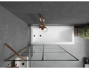 Mexen Next, vaňová zástena 1-krídlová 100 x 150 cm, fixné krídlo, 6 mm číre sklo s čiernym vzorom, ružové zlato profil, 895-100-000-00-77-60