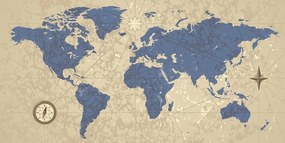 Obraz na korku mapa sveta s kompasom v retro štýle