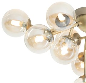 Moderné stropné svietidlo bronzové s jantárovým sklom 12 svetiel - Bianca