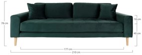 Dizajnová 3-miestna sedačka Ansley 210 cm tmavozelený zamat