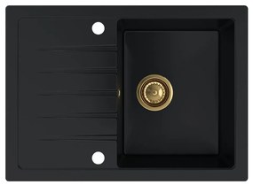 Sink Quality Titanite, kuchynský granitový drez 680x495x215 mm + zlatý sifón, čierna, SKQ-TIT.C.1KKO.XG