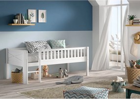 Biela vyvýšená detská posteľ z borovicového dreva s roštom 90x200 cm Scott – Vipack