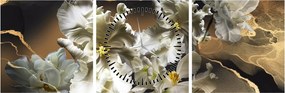 Obraz - Kvety orchideí na mramorovom pozadí (s hodinami) (90x30 cm)