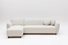 Rohová pohovka Eddy s robustným rámom z bukového dreva a drevotrieskovej dosky 280 x 93 cm, ľavá, biela