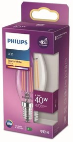 Philips 8718699763077 LED žiarovka vláknová E14, 4,3W, 470lm, 2700K, priehľadná
