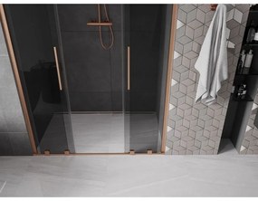 Mexen Velar Duo, posuvné sprchové dvere do otvoru 140 cm, 8mm šedé sklo, medená matná, 871-140-000-42-65