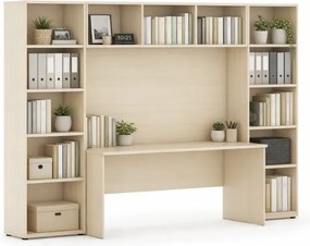 Zostavy knižníc INTEGRO so stolom, nižšie, 2950 x 700/400 x 1920 mm, breza