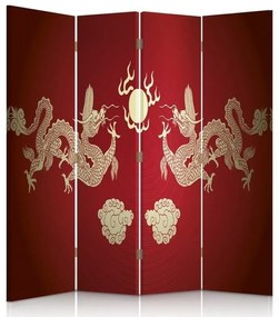 Ozdobný paraván Červený japonský drak - 145x170 cm, štvordielny, klasický paraván